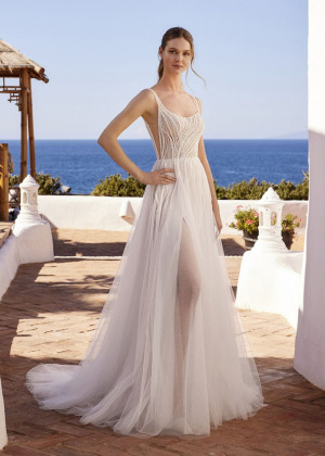 Scoop Neck Ivory Beaded Lace Glitter Tulle Dazzling Wedding Dress